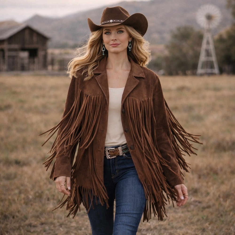 1970 Brown Super Long Fringe Suede Jacket VINTAGE WESTERN SIZE 40 OOAK - Picture 3 of 16